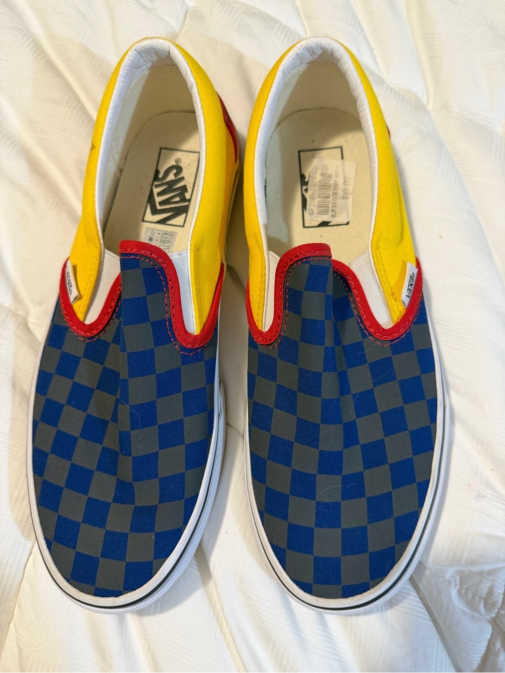 Vans Kids Slip-On Checkerboard Sneakers - Blue/Yellow/Red